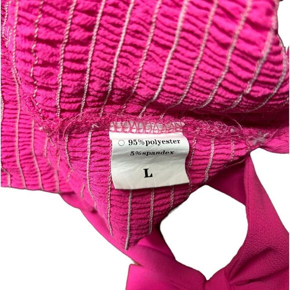 Kamissy Smocked Frilly Crop Tank Top Tie Shoulder Strap Size Large 8 377 - Picture 3 of 6